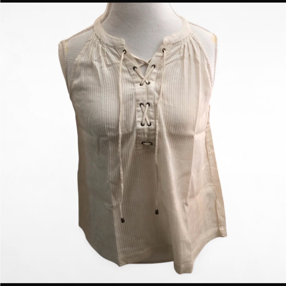 Joie Arabeth Shadow-Striped Cotton Sleeveless Blouse